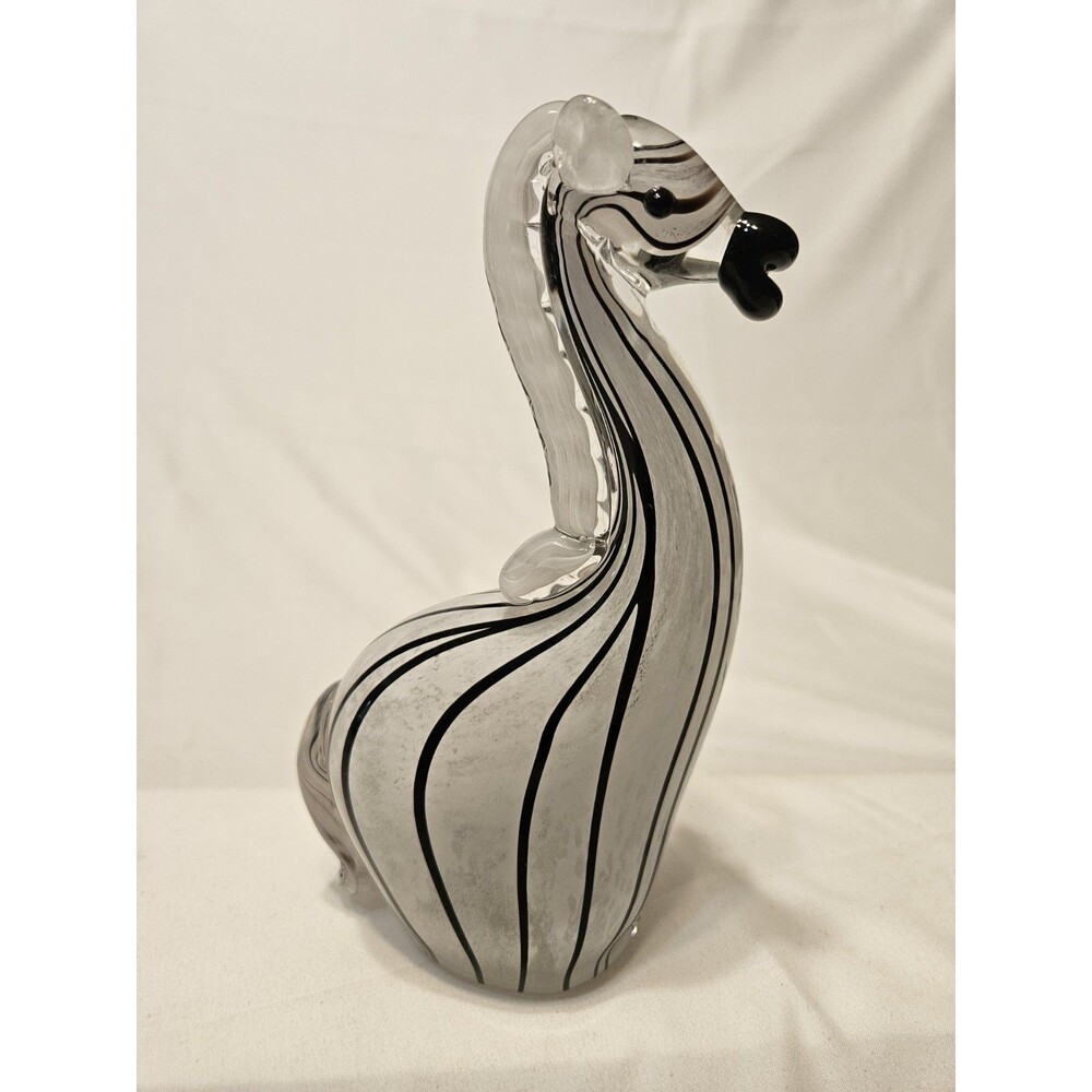 Vintage Murano Style Handblown 6.5" Tall Art Glass Zebra Figurine  Black & White